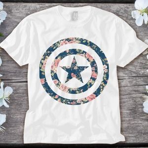 Marvel Avengers Captain America Floral Icon Graphic T-Shirt Unisex Adult T-shirt